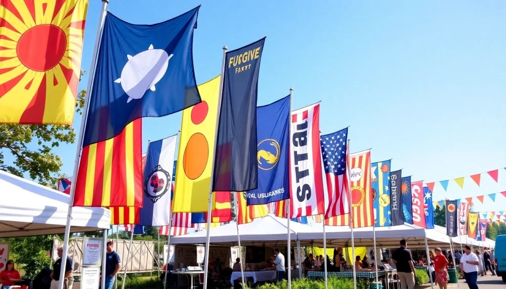 Showcasing custom flags Ireland at a vibrant festival, featuring unique designs in bright colors.