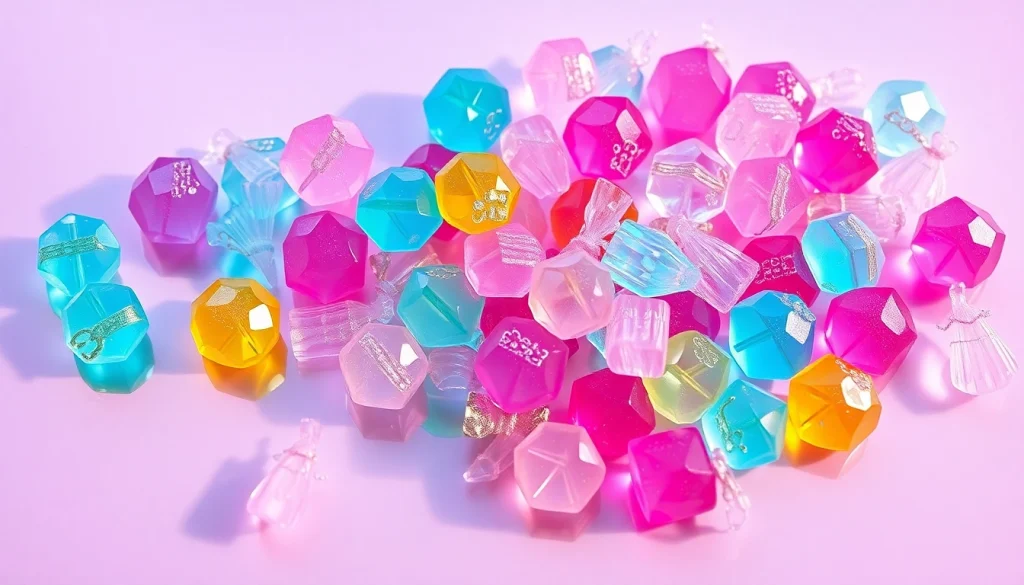 Admire crystal candy showcasing its vibrant colors and jewel-like textures in a delightful display.