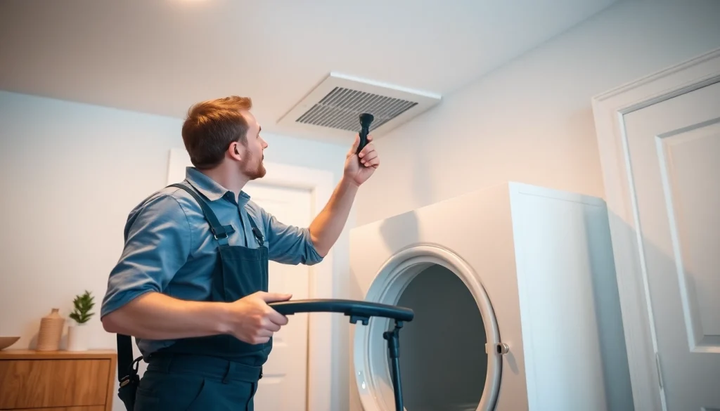 Technician conducting dryer vent cleaning salt lake city to ensure home safety and efficiency.