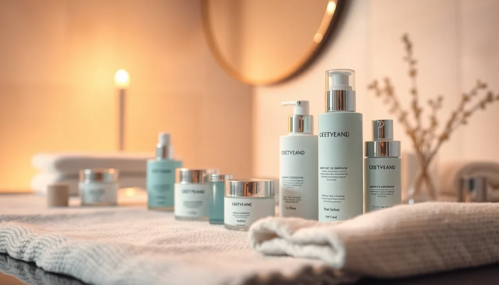 Explore luxury etiket skincare products beautifully arranged in a serene spa setting.