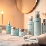 Explore luxury etiket skincare products beautifully arranged in a serene spa setting.