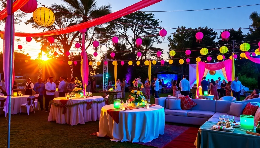 Creating a lively atmosphere for a unique event with colorful decorations and guests enjoying the celebration.