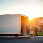 Efficient home removals West Yorkshire service team unloading at a beautiful suburban home.