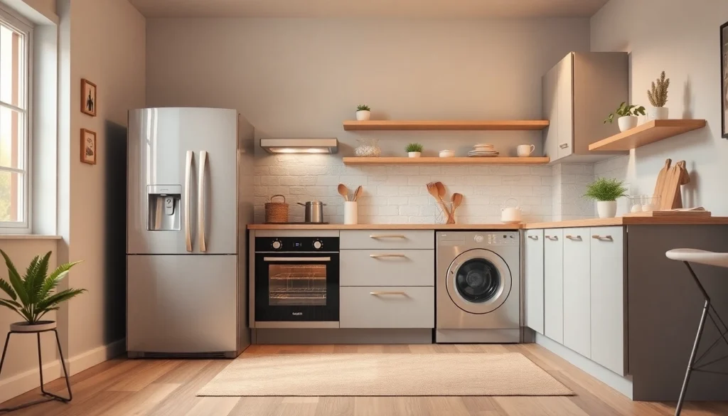 Showcase affordable kitchen appliances in a well-designed modern kitchen with inviting decor.