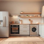 Showcase affordable kitchen appliances in a well-designed modern kitchen with inviting decor.