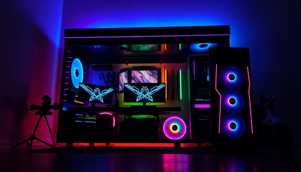 Showcase a vibrant gaming pc case featuring RGB lighting and sleek design for gamers.