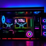 Showcase a vibrant gaming pc case featuring RGB lighting and sleek design for gamers.
