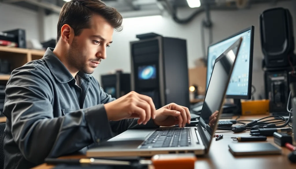 Riparazione computer settimo torinese: un tecnico esperto ripara un laptop con attenzione e competenza.