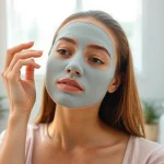 Woman applying a rejuvenating sheet mask, enhancing her skincare routine with freshness and glow.
