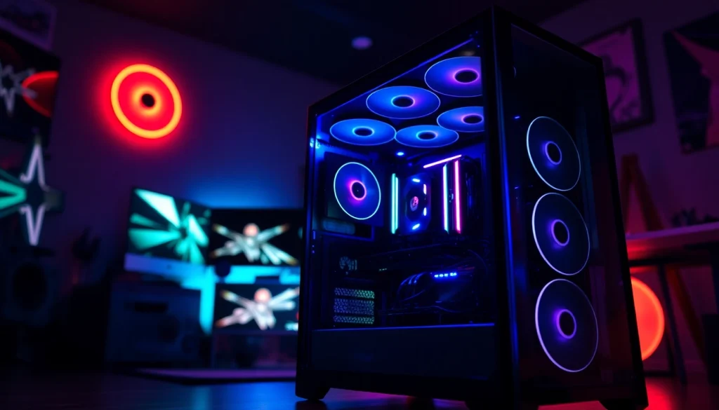 Showcase a stylish gaming pc case with RGB lighting, highlighting its modern design and functionality.
