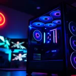 Showcase a stylish gaming pc case with RGB lighting, highlighting its modern design and functionality.