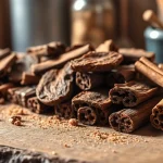 Cinnamon Bark pieces showcased on a rustic wooden table highlighting their rich texture.