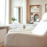 Bequemer kosmetik stuhl in einem eleganten Schönheitssalon mit natürlichem Licht