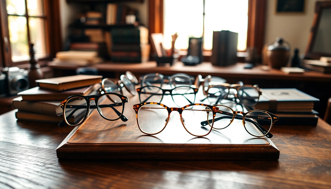 Showcasing vintage frames beautifully arranged on a wooden table, illuminating unique designs.