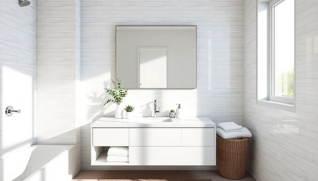 Transform your small bathroom remodels with a stylish floating vanity and pastel tiles.