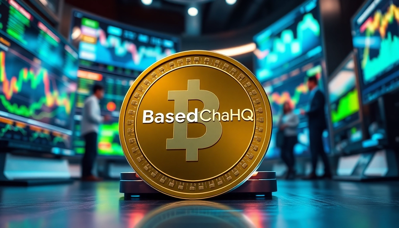 The BasedChadHQ token prominently featured among dynamic cryptocurrency charts and financial analytics.