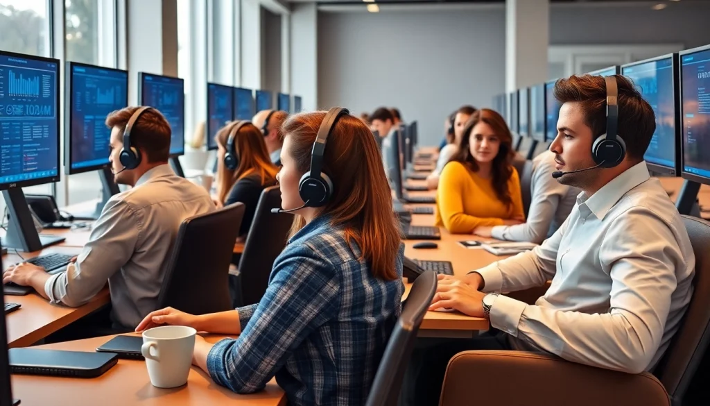 Analyzing Call Center Pricing dynamics in a vibrant professional office setting with engaged agents.