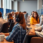 Analyzing Call Center Pricing dynamics in a vibrant professional office setting with engaged agents.