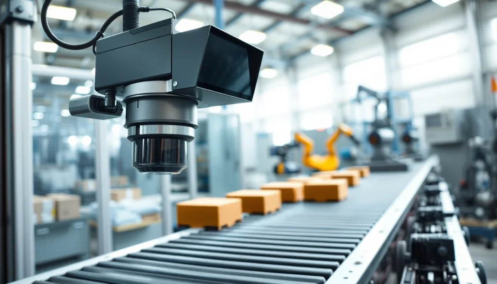 Machine vision system inspecting products in a busy industrial environment with advanced technology.