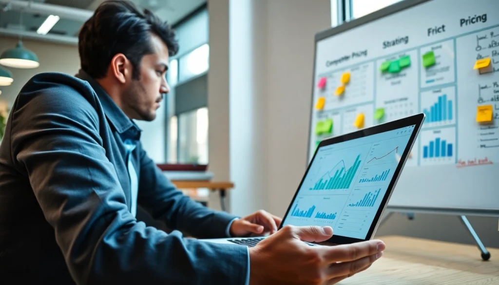 Analyze competitor pricing research in a modern office setting highlighting strategic insights.