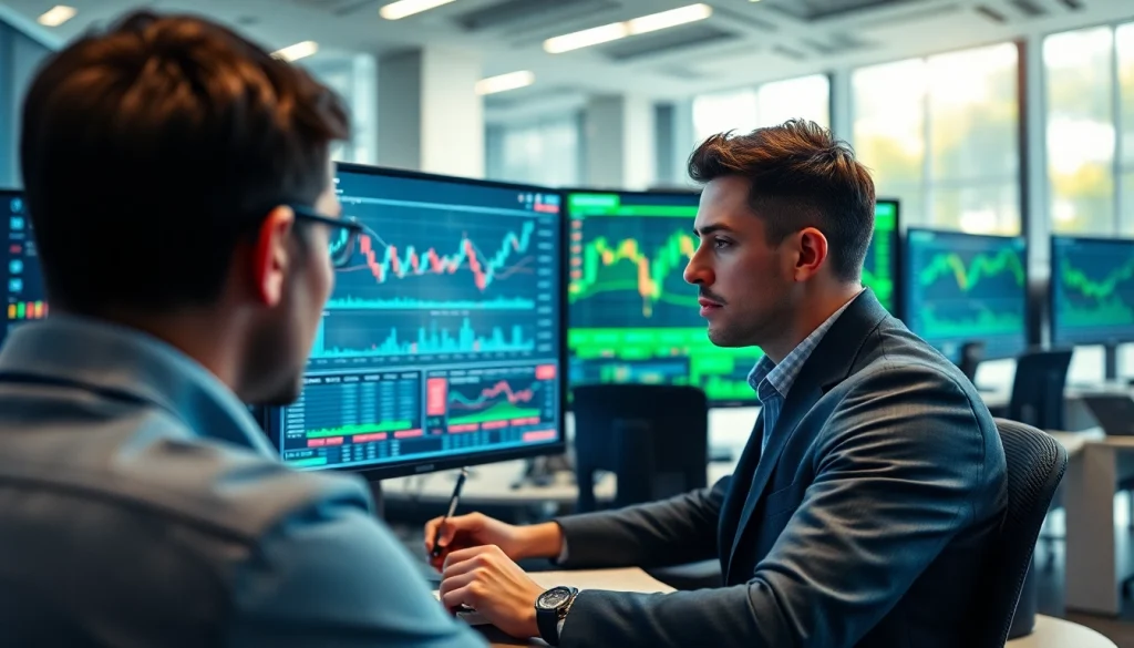 Trade futures with a trader analyzing market charts in a modern office environment.