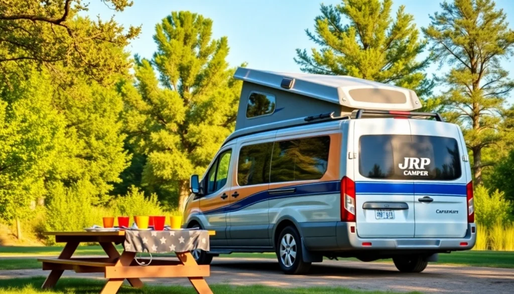 Showcasing a JRP Camper van in a scenic outdoor setting, emphasizing adventure and relaxation.