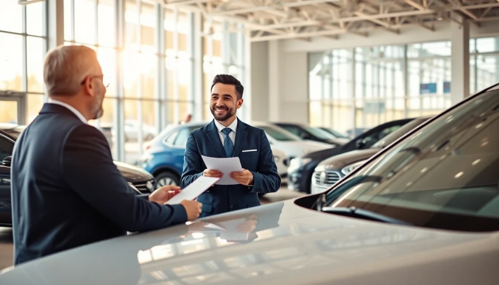 Engaging in a competitive car part exchange at a modern dealership with friendly service.
