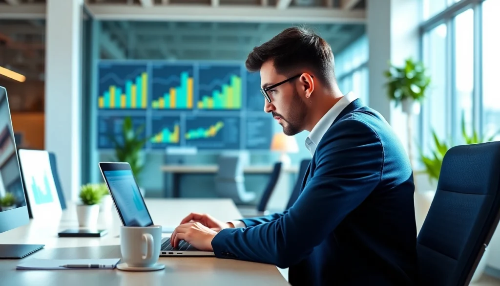 Dịch vụ seo từ chuyên gia tiếp thị số trong văn phòng hiện đại, phân tích dữ liệu.