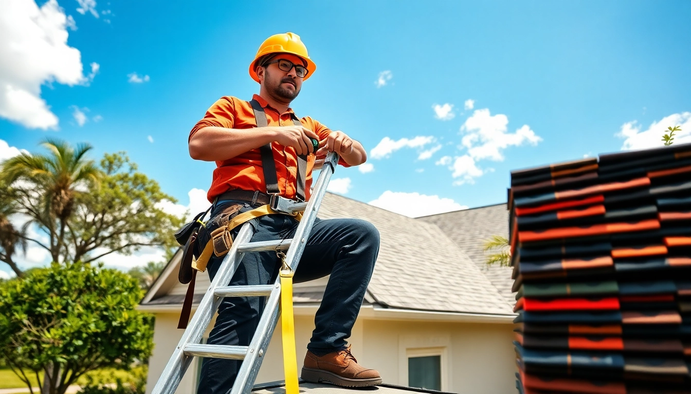 Expert 5-star roofing contractors Central Texas inspecting a residential roof with tools in hand.
