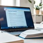 Analyze your work quickly with a plagiarism detector displayed on a sleek laptop.