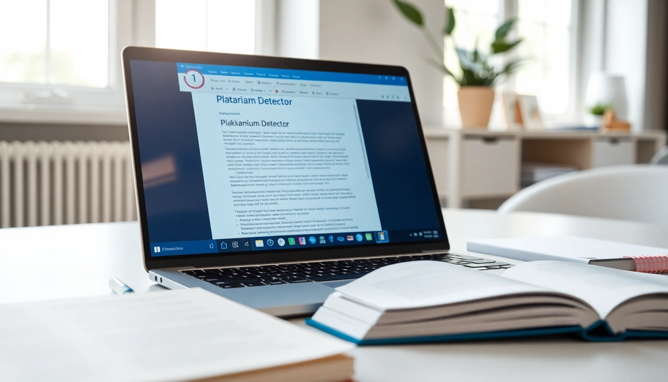 Analyze your work quickly with a plagiarism detector displayed on a sleek laptop.