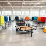 Explore utility trailers for sale in Massachusetts at a vibrant dealership showroom.