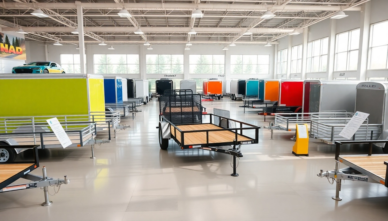 Explore utility trailers for sale in Massachusetts at a vibrant dealership showroom.