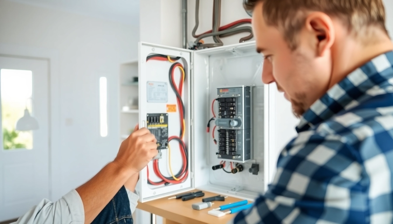 Electrician expertly conducting an electrical panel upgrade, showcasing modern safety features.
