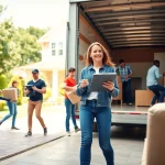 House moves: Team of movers packing and loading furniture efficiently into a truck.