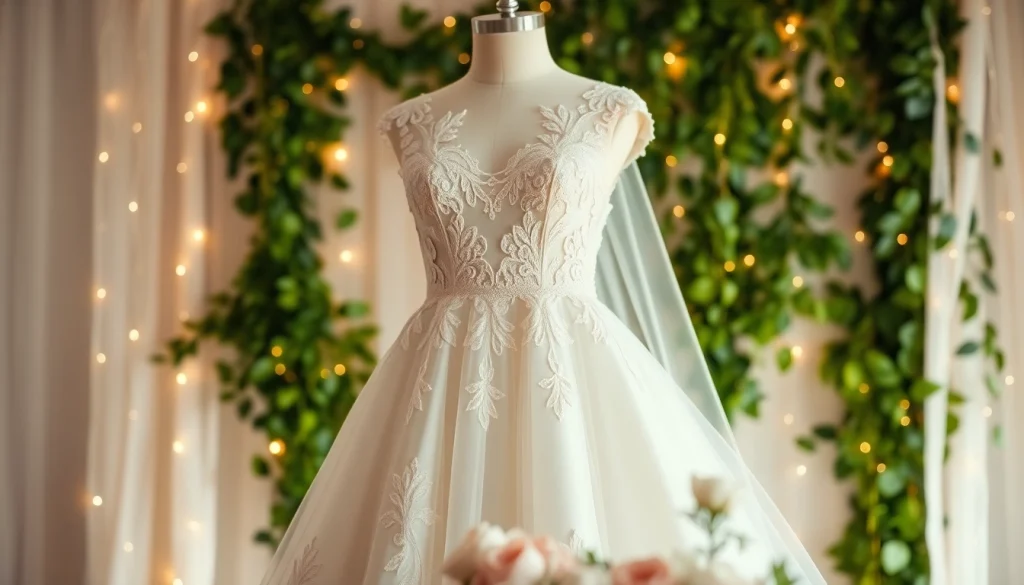 Showcase of a stunning reception wedding dress with intricate lace details, ideal for brides.