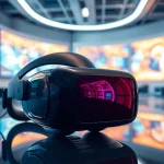 Buy Vision Pro headset with sleek design displayed in a modern tech environment showcasing augmented reality.