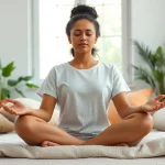 Practicing mindfulness meditation for dealing with anxiety in a serene setting.
