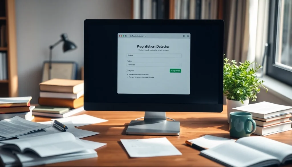 Check content originality using an efficient plagiarism detector interface on a study table.