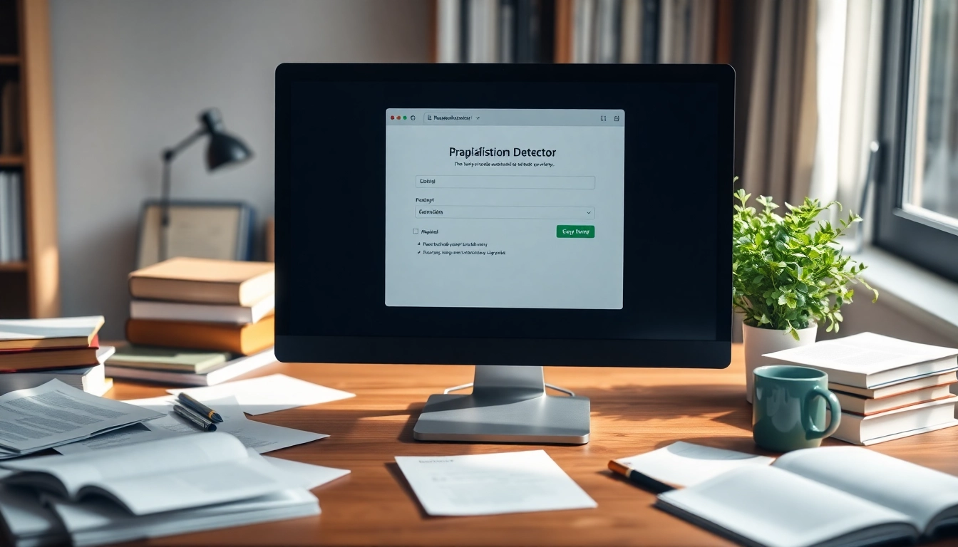 Check content originality using an efficient plagiarism detector interface on a study table.