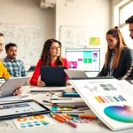 Creating stunning website design concepts in a collaborative workspace with vibrant tools.