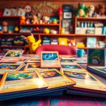 Showcase of real pokemon cards india arranged on a table with vibrant colors and playful elements.