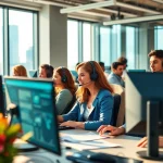 Enhance client interactions with Call center services represented by diverse professionals in a modern office.