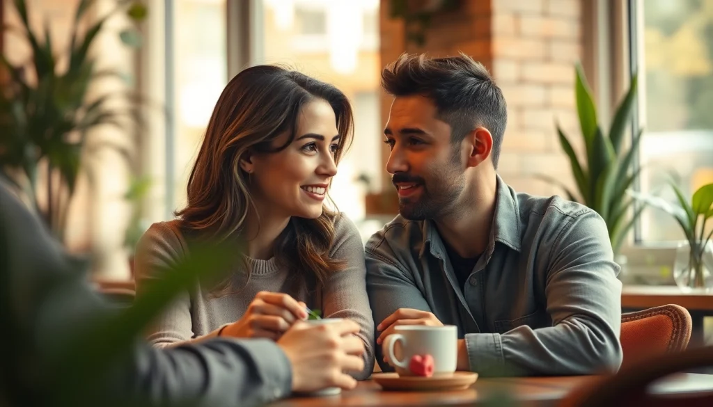 Couple practicing communication in relationships during an intimate conversation at a café.