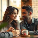 Couple practicing communication in relationships during an intimate conversation at a café.