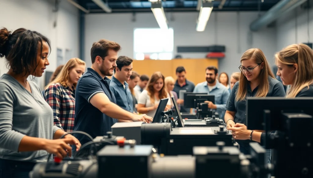 Students engaged in hands-on learning at a trade school Knoxville TN with modern equipment.