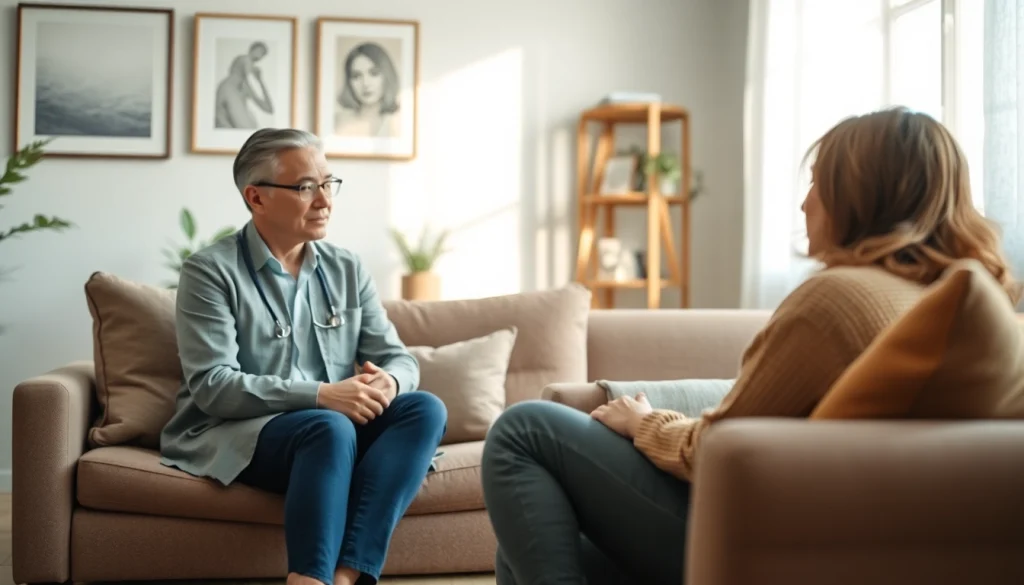 Engaging therapist session focused on dealing with depression in a soothing environment.