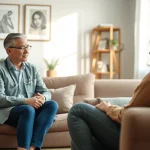 Engaging therapist session focused on dealing with depression in a soothing environment.