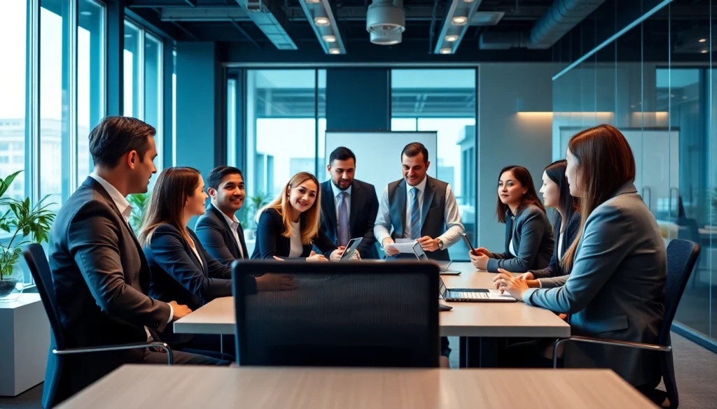 Discussing Compliance Services in a modern office with a diverse team focused on strategy.