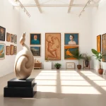 Visitors admiring art at in lieu gallery, a contemporary space showcasing emerging artists.